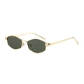 Hexagonal metal sunglasses with leopard head accent and dark lenses in gold finish - Gold Frame Green