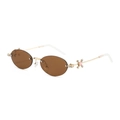 Fashionable rimless oval diamond sunglasses with gold frame and brown lenses - Gold/Brown