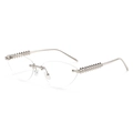 Lunettes de soleil œil de chat sans monture avec branches argentées et rivets punk - Monture Argentée Verre Transparent