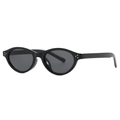 Retro ovale Sonnenbrille mit schwarzem Acetatrahmen und dekorativen Metallnieten - Schwarzer Rahmen Graue Gläser(C01)