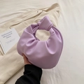 Lavender purple pleated leather handbag with a stylish knotted handle in soft cloud style - Purple