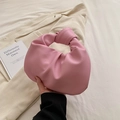 Pink pleated dumpling bag with knotted handle in soft PU leather finish - Pink