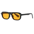 Retro rectangle sunglasses with black thick frame and bright orange tinted lenses - Black Frame Deep Orange Lens