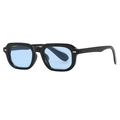 Retro rectangle sunglasses featuring thick black frames and light blue tinted lenses - Black Frame Blue Lens