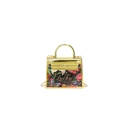 Goldene Acryl-Minihandtasche mit Blumen-Schmetterlingsdruck und Metallkette - Blumen Lucky Stil - Gold