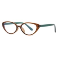 Retro cat-eye glasses frame with transparent brown front and green temples and rivets - C12 Tea Frame Green Temple Anti-Blue Light