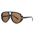 Classic black pilot sunglasses with oversized frames and gold metal accents for women - C05 Black Frame Tea