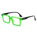 Green square frame sunglasses with black temples and silver T-shaped metal hinges - Green Frame