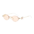 Frameless oval sunglasses with gold frame, pink lenses and sparkling star diamond hinge - Gold/Champagne