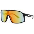 Zwarte sport zonnebril voor wielrennen met oranje spiegellens en geometrische uitsparingen - C02 Mat Zwart Frame Rood Kwik Lenzen