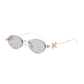 Frameless oval sunglasses with gold frame, pink crystal and rhinestone cross details - Gold/Light Gray