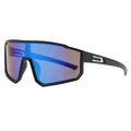 Mattschwarze Sport-Sonnenbrille mit blauen Gläsern und belüfteten Bügeln für Outdoor - C03 Matt Schwarz Rahmen Blau Quecksilber Gläser