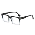 Thick frame square glasses in black-to-clear gradient finish with silver metal accents - Gradient Black Frame