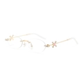 Frameless oval sunglasses with gold metal frame and pink crystal cross accent - Gold/Clear