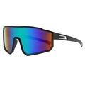 Modische Oversize-Radsport-Sonnenbrille mit schwarzem Rahmen und bunten Spiegelgläsern - Mattschwarzer Rahmen Grün Verspiegelte Gläser
