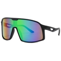 Oversized matte black sports sunglasses with rainbow gradient lenses and hollow arms - C05 Matte Black Frame Green Mercury Lens