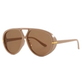 Chic beige pilot sunglasses with brown lenses and golden metal accents for women - C08 Khaki Frame Tea Lens