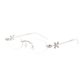 Rimless oval sunglasses with silver metal frame and pink zircon cross detail - Silver/Clear