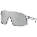 Oversized wrap-around sunglasses with transparent grey frame and one-piece shield lens - C06 Transparent Gray Frame Silver Mercury Lens