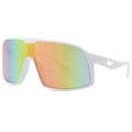 White sports sunglasses with colorful gradient lenses and curved hollow temples - C07 Matte White Frame Colorful Lens