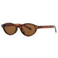 Retro tortoise shell oval sunglasses with brown lenses and metal rivet accents - Tortoise Frame Tea Lenses(C05)