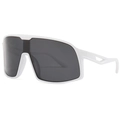 Oversized white frame sports sunglasses with gray shield lens and geometric cut-out arms - C08 Matte White Frame Gray Lens