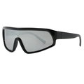 Oversized wrap-around sunglasses with glossy black frame and silver mirrored lenses - Black Frame Silver Mirror