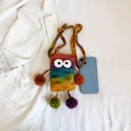 Rainbow handmade crochet monster phone bag with big eyes and colorful pompoms - Big Eyes Monster Style