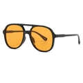 Retro pilot sunglasses with black frame and orange lenses in a 45-degree side view - C07 Black Frame / Deep Orange
