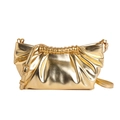 Bolso de mano plisado en oro metálico con correa de hombro ajustable para mujer - Dorado