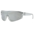 Y2K cyber-style shield sunglasses with semi-transparent grey frame and silver lenses - Silver Frame White Mirror Lens