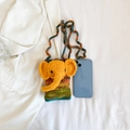 Handmade crochet elephant phone bag with vibrant colorful stripes and crossbody strap - Yellow 3D Elephant Style