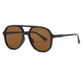 Classic black double-bridge aviator sunglasses with retro thick frame and brown lenses - C08 Black Frame / Tea