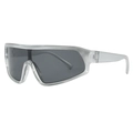 Retro oversized shield sunglasses with translucent frosted grey frames and dark lenses - Silver Frame Grey Lens