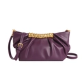 Purple pleated crossbody bag with a decorative gold spiral metal hardware detail - Purple