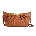 Bolso de mano plisado marrón caramelo con asa de espiral dorada y correa ajustable - Marrón