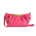 Bright pink ruched cloud clutch with gold metal clasp and adjustable shoulder strap - Rose Red