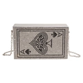 Silver evening clutch bag with sparkling rhinestones and Ace of Spades poker pattern - Silver