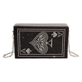 Black crystal evening clutch featuring Ace of Spades design with silver chain strap - Black