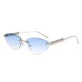 Lunettes de soleil œil de chat sans monture, verres dégradés bleus et branches à pointes - Monture Argentée Verre Bleu Dégradé