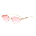 Lunettes de soleil œil-de-chat sans monture, verres dégradés roses et clous dorés - Monture Dorée Verre Rose Dégradé