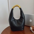 Elegante borsa sottobraccio nera con manico in metallo dorato a forma di bambù unico - Nero