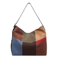 Bolso tote grande de estilo retro con costuras en contraste y correa ajustable - Marrón