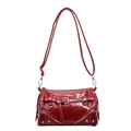 Glossy red faux leather motorcycle style crossbody bag with decorative metal zippers - Burgundy