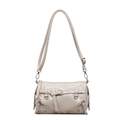 Chic beige motorcycle-style cylinder baguette bag with rivets and adjustable strap - Khaki