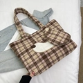 Borsa tote a quadri rosa e marroni con simpatica toppa a orso e portamonete coordinato - Rosa