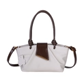 Chic beige leather pleated handbag with brown handles and adjustable crossbody strap - Off White