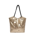Metallic gold space cotton tote bag with black star patterns and tubular shoulder straps - Gold