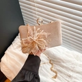 Champagne velvet clutch bag with floral sequins, pearls and gold chain strap - Khaki