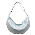 Light blue patent leather half-moon shoulder bag with adjustable strap and silver zipper - Blue
